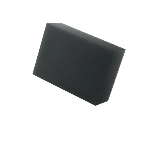 Black rectangular foam tire pad angled on white background, durable texture