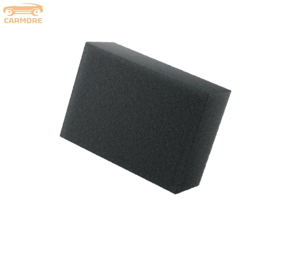 Black rectangular foam tire pad angled on white background, durable texture