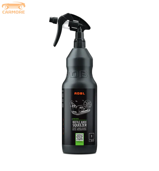 ADBL Beetle Juice Squeezer black bottle with spray nozzle, bug remover car cleaning product