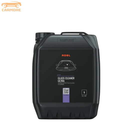 ADBL Glass Cleaner Ultra 5L black container with car windshield graphic for effective glass cleaning