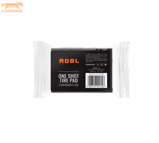 ADBL One Shot Tire Pad in clear packaging with black label for convenient tire care