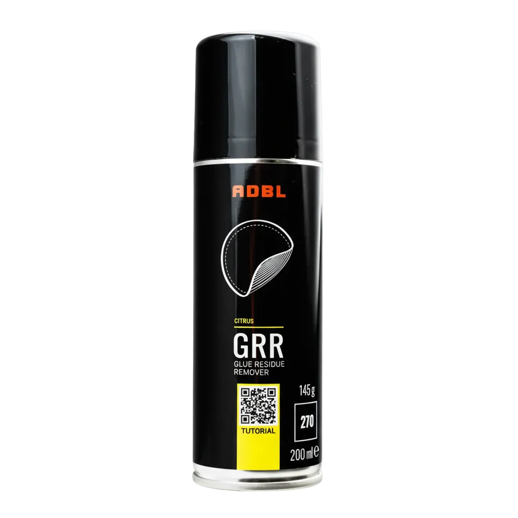 ADBL GRR citrus glue residue remover spray can 200ml with tutorial QR code
