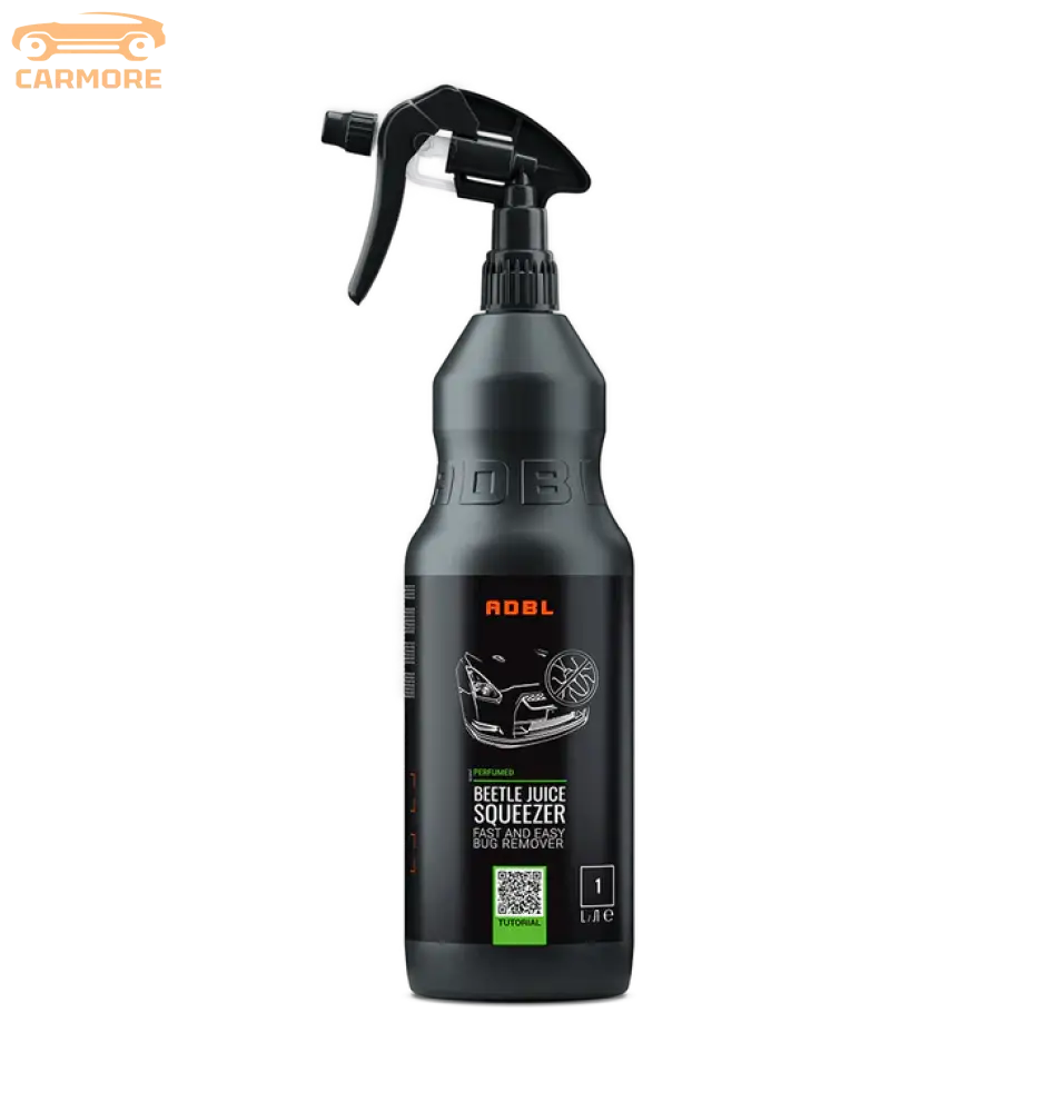 ADBL Beetle Juice Squeezer black bottle with spray nozzle, bug remover car cleaning product