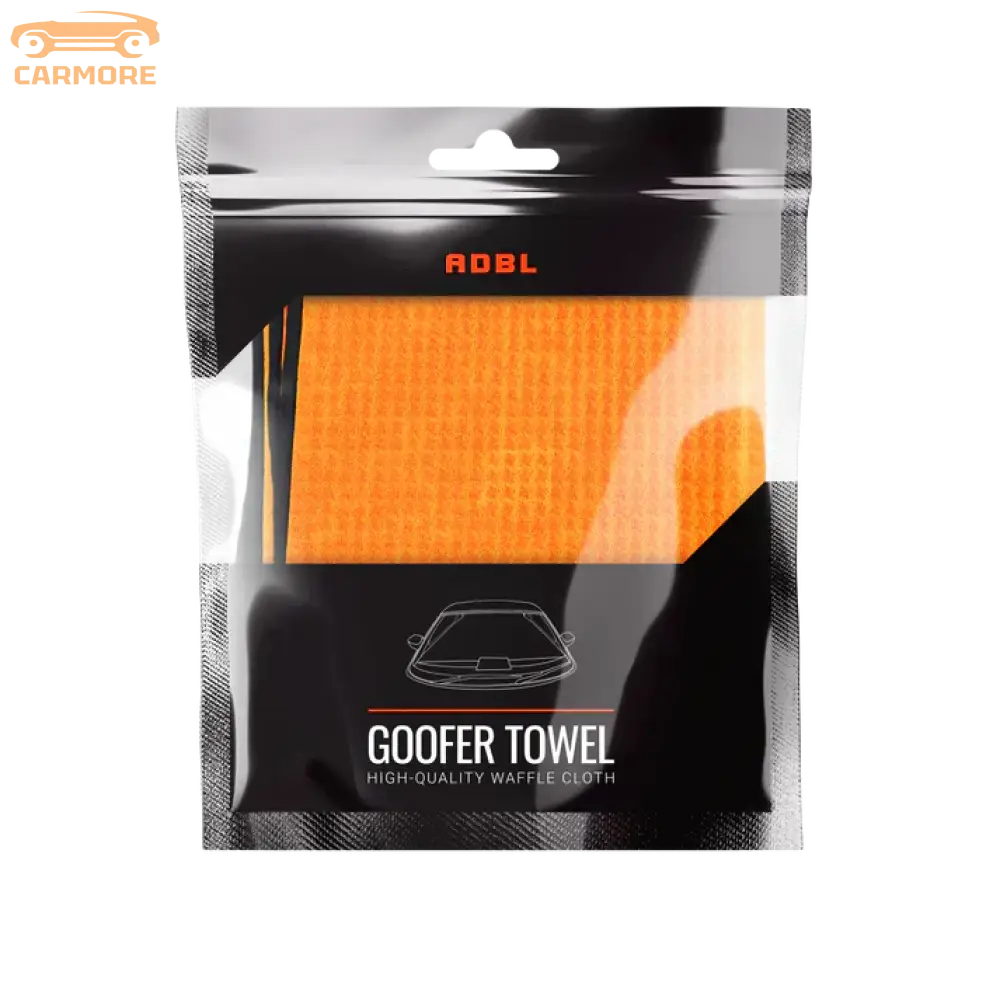 ADBL Goofer Towel high-quality orange waffle cloth in black resealable doypack packaging