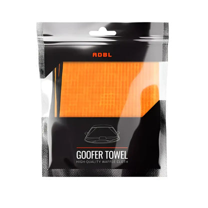 ADBL Goofer Towel high-quality orange waffle cloth in black resealable doypack packaging
