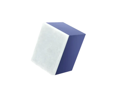 modern 3D cube with a blue solid side and a translucent white textured side
