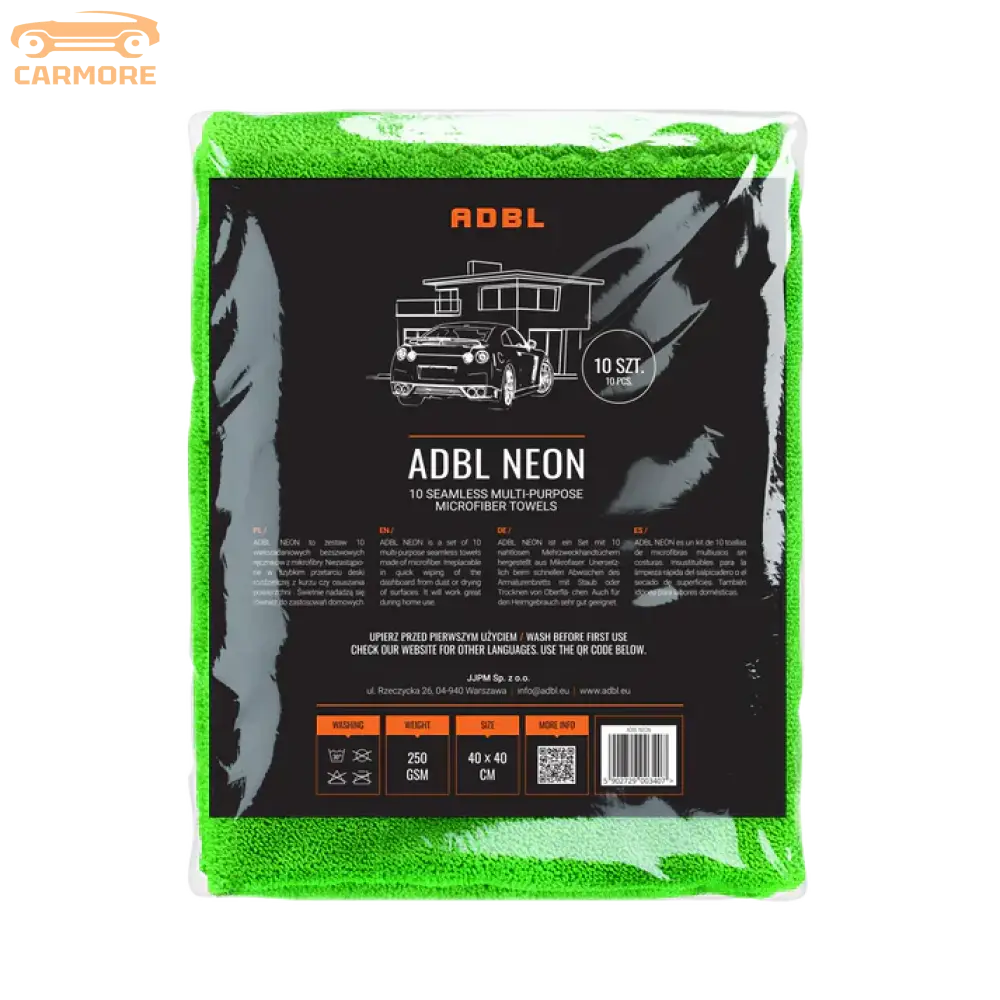 ADBL Neon green microfiber towels pack, 10 seamless multi-purpose towels, 40x40 cm