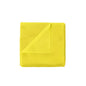 Bright yellow microfiber cleaning towel folded with one corner lifted showing soft texture