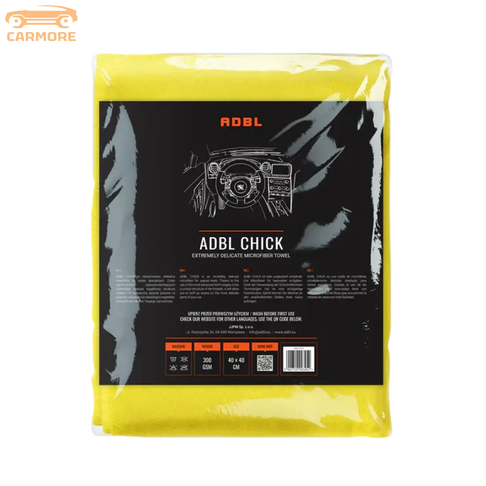 ADBL Chick yellow microfiber towel for delicate cleaning, 40x40 cm, 300 GSM, car care