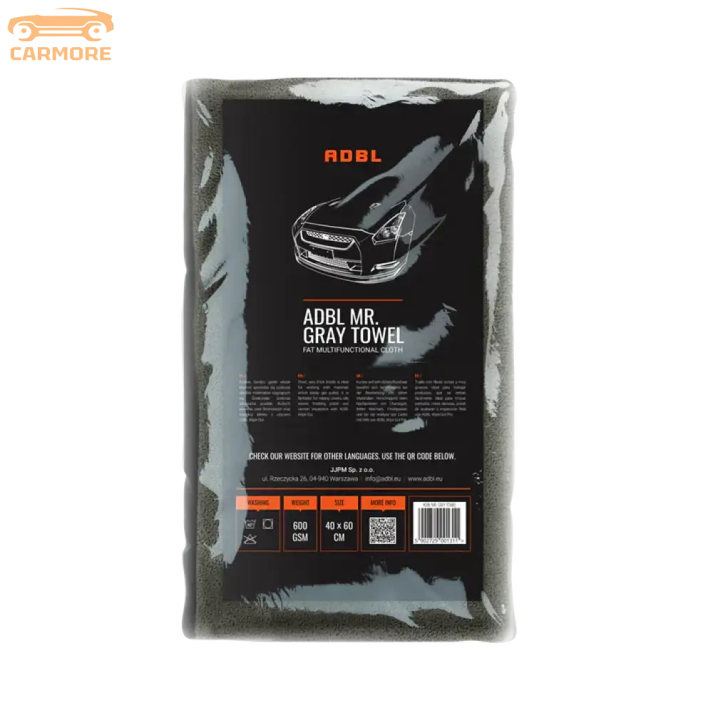 ADBL Mr. Gray multifunctional car care towel in black packaging, 40x60 cm, 600 GSM microfiber cloth