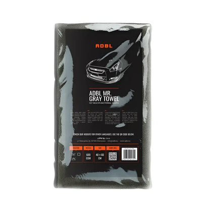 ADBL Mr. Gray multifunctional car care towel in black packaging, 40x60 cm, 600 GSM microfiber cloth