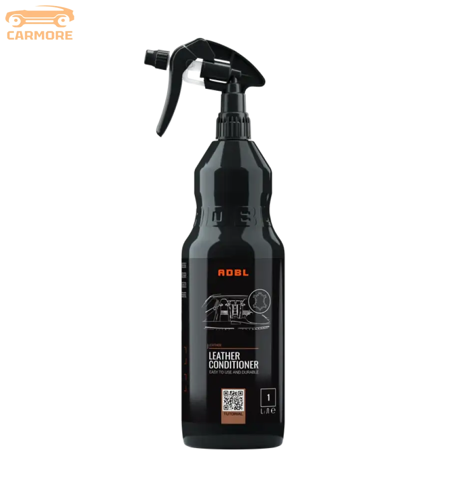 Black spray bottle of ADBL leather conditioner for durable leather care, 1 liter size