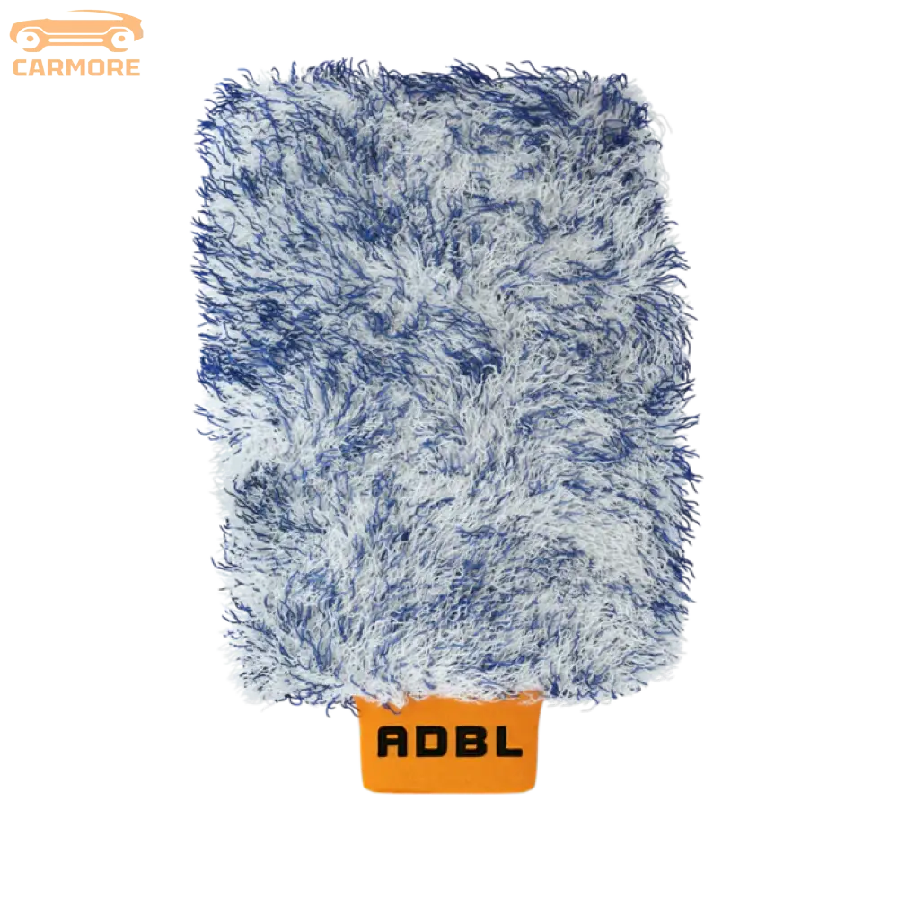 ADBL microfiber wash mitt with blue and white fibers for car cleaning