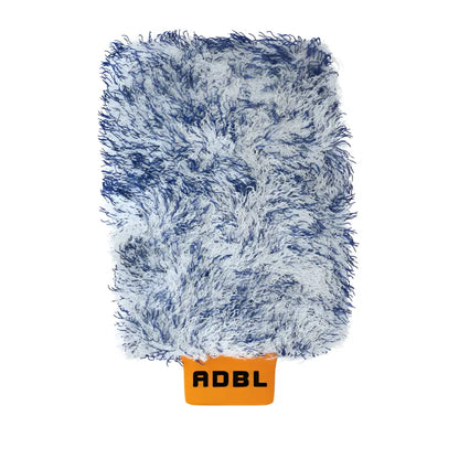 ADBL microfiber wash mitt with blue and white fibers for car cleaning