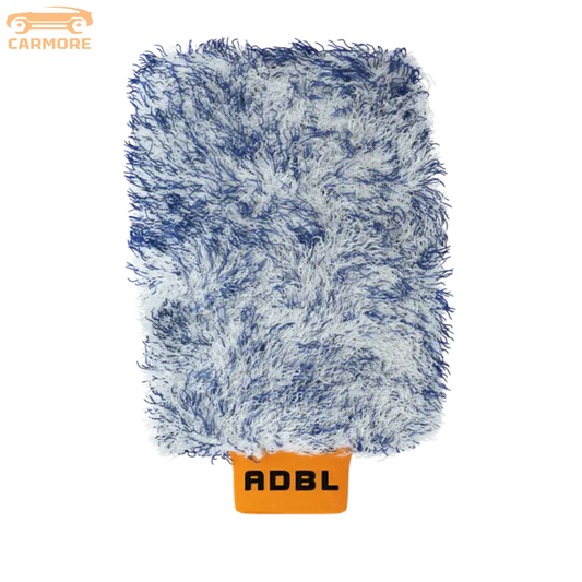 ADBL microfiber wash mitt with blue and white fibers for car cleaning