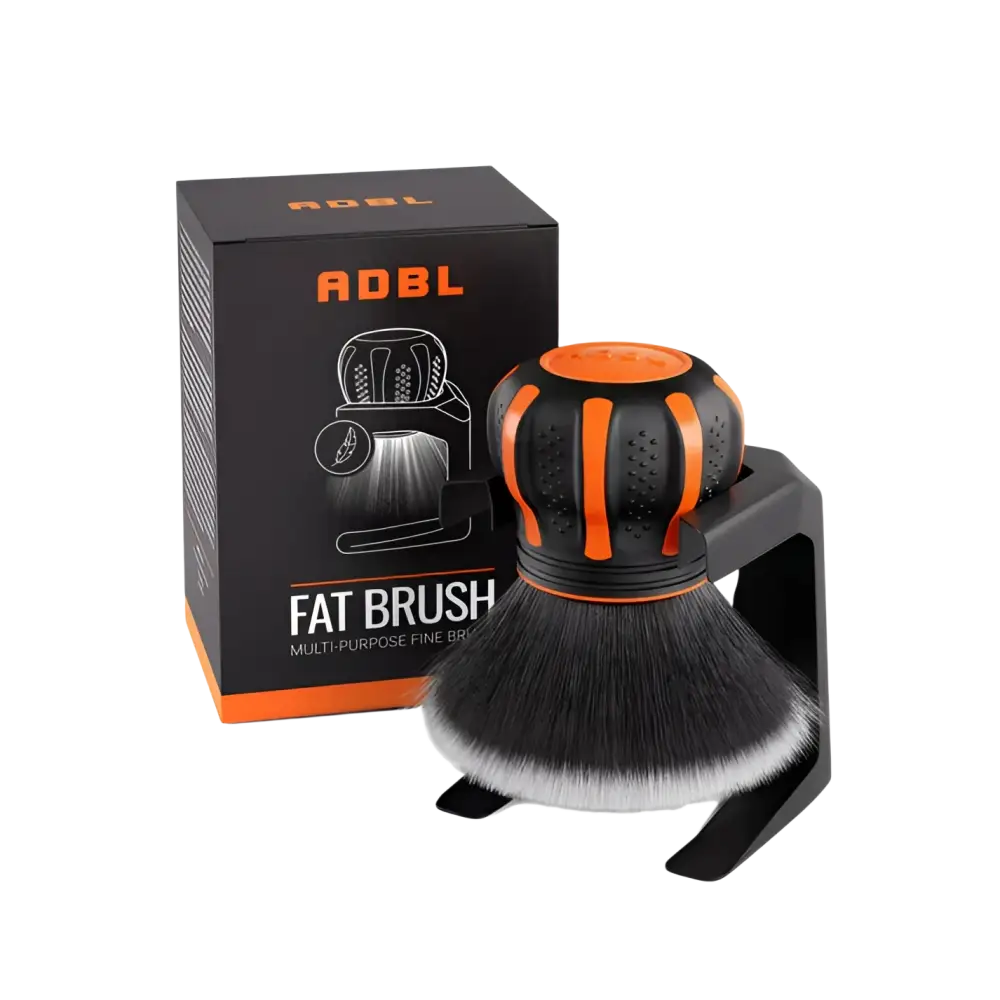 ADBL Fat Brush multi-purpose fine brush with black and orange handle and packaging box