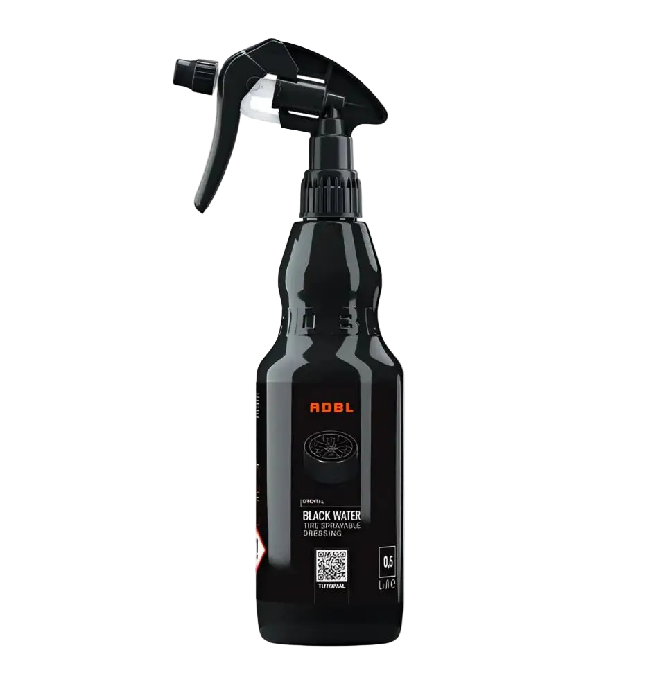 Black ADBL Black Water tire sprayable dressing bottle with spray nozzle, 0.5 liters