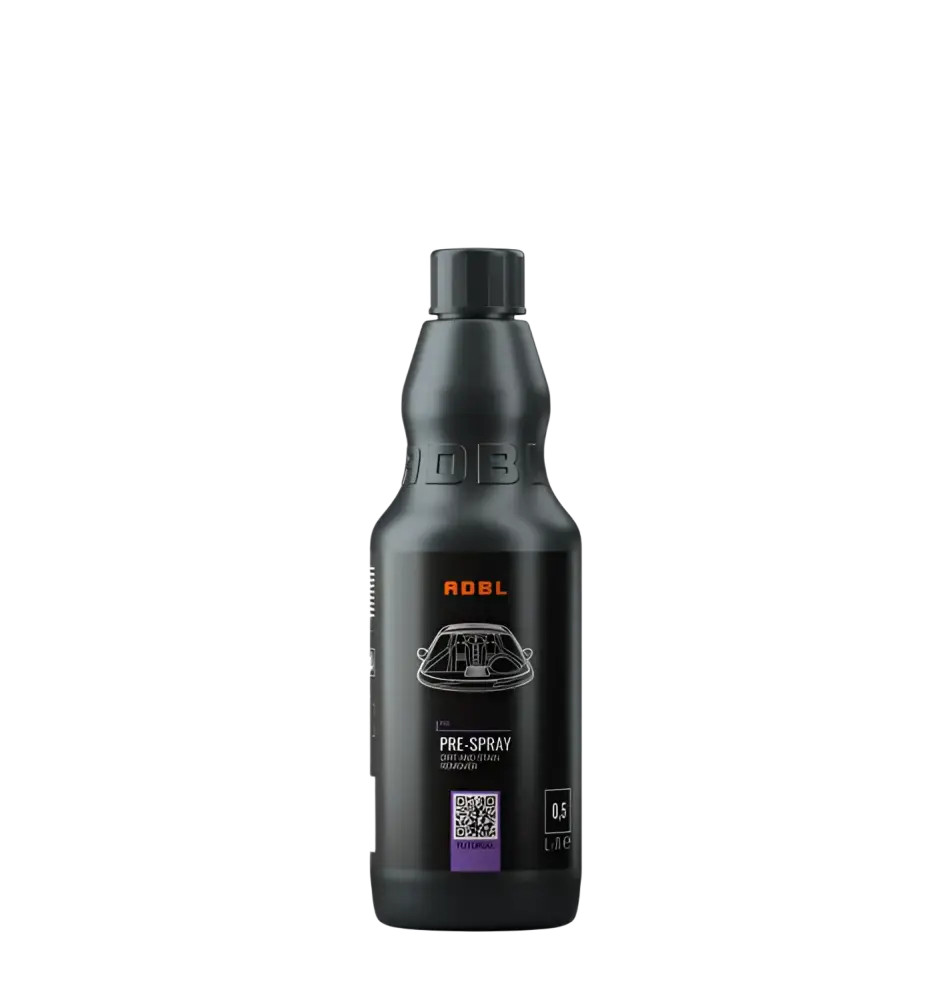 Black 0.5L ADBL Pre-Spray dirt and stain remover bottle with car illustration and QR code