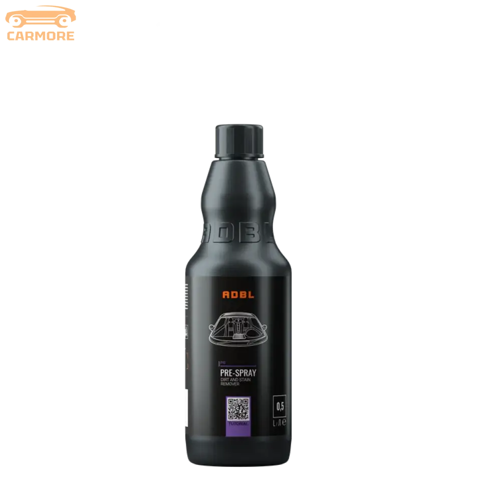 Black 0.5L ADBL Pre-Spray dirt and stain remover bottle with car illustration and QR code