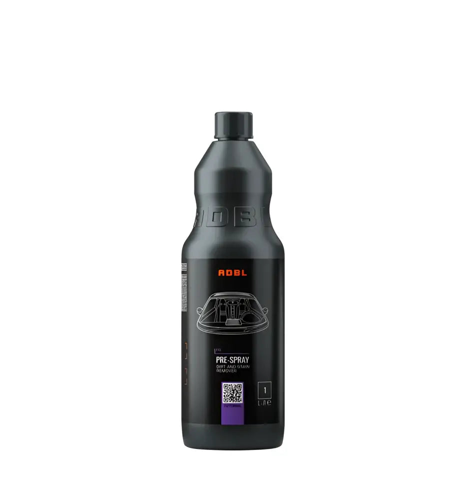 ADBL Pre-Spray dirt and stain remover bottle with black label and car interior graphic