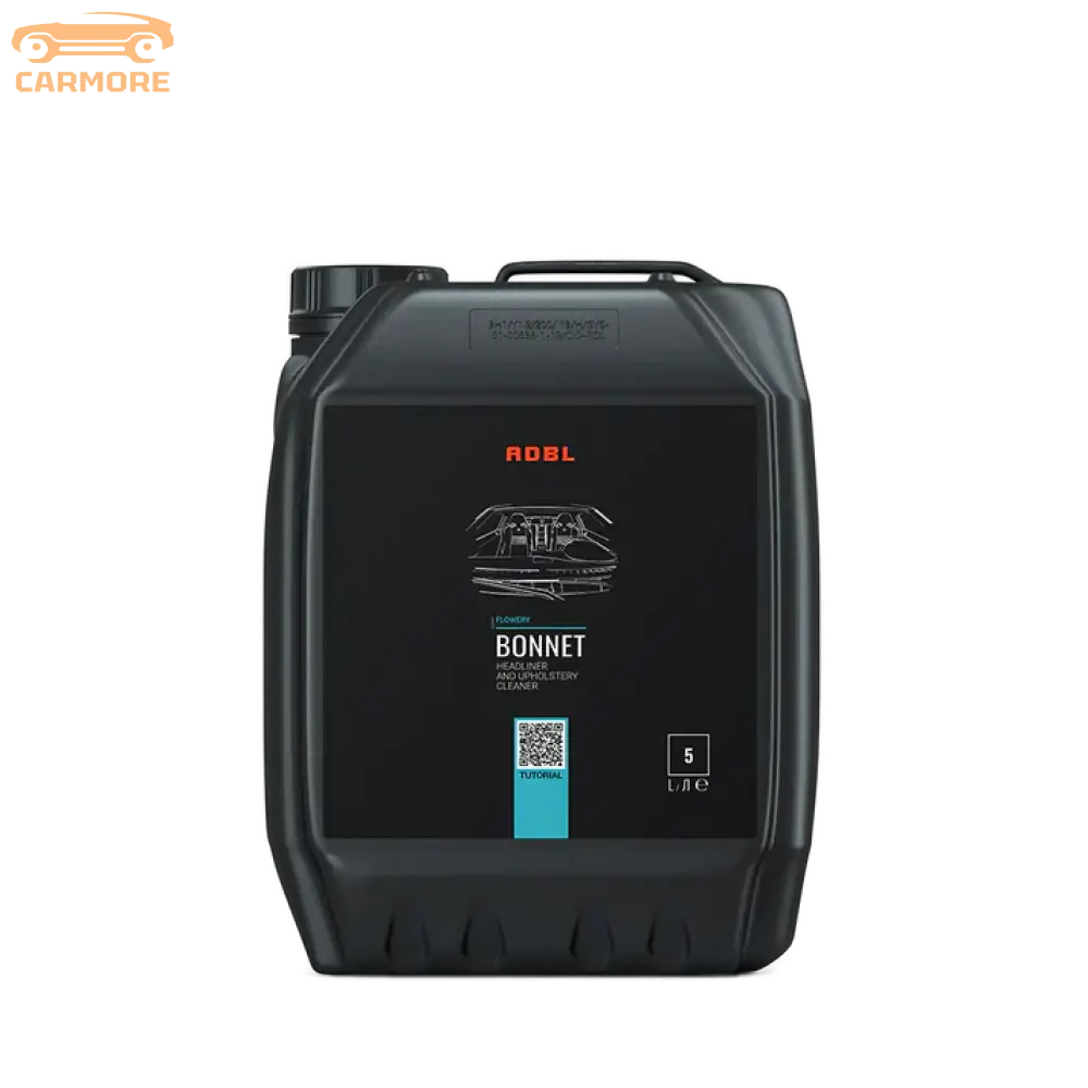 ADBL Bonnet 5L headliner and upholstery cleaner in black container with blue label