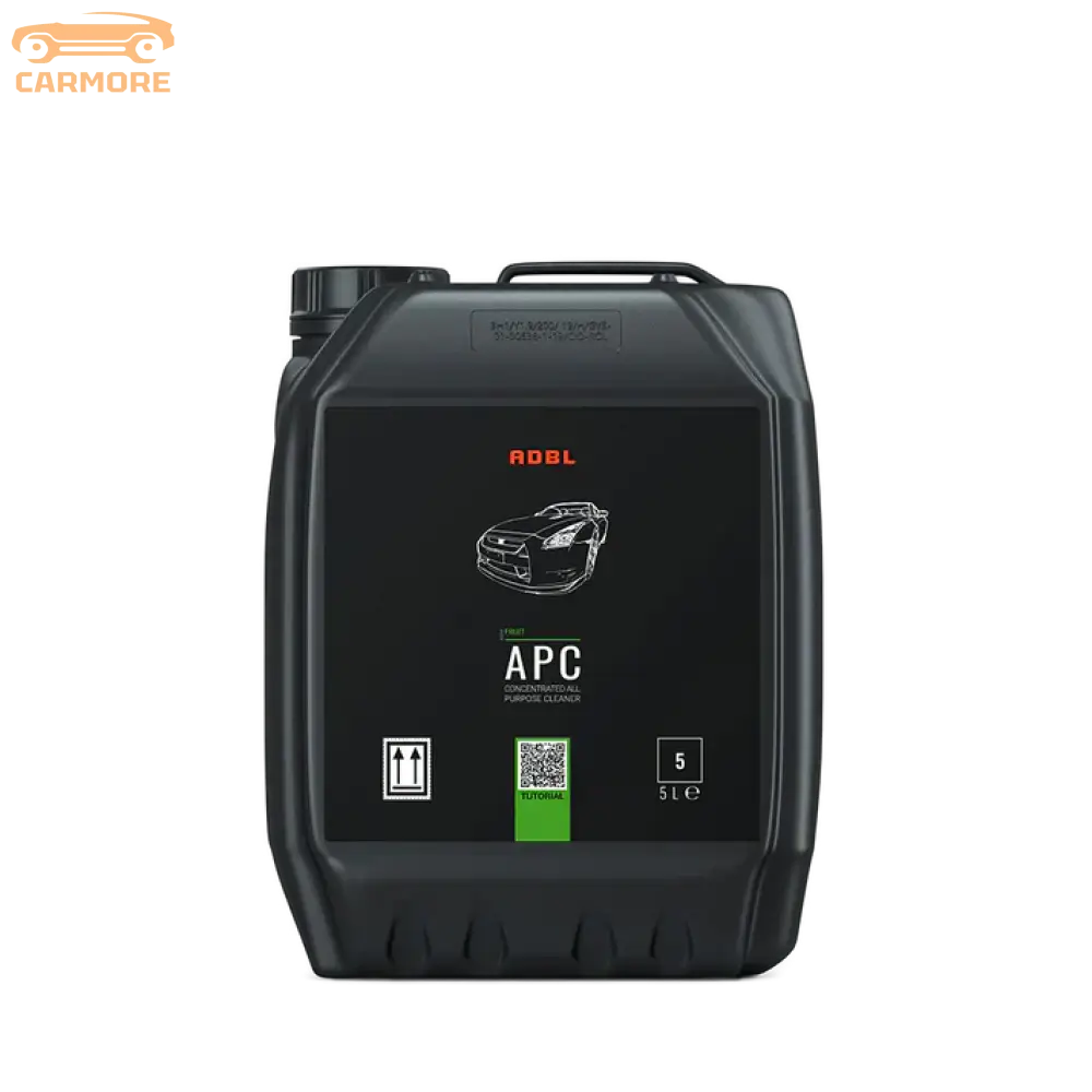 Black 5-liter container of ADBL APC concentrated all purpose cleaner with car illustration and QR code