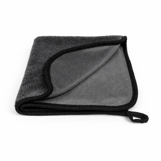 Dark gray microfiber car detailing cloth with black border and loop handle gtools black master mini kevyt kuivauspyyhe 40x40cm