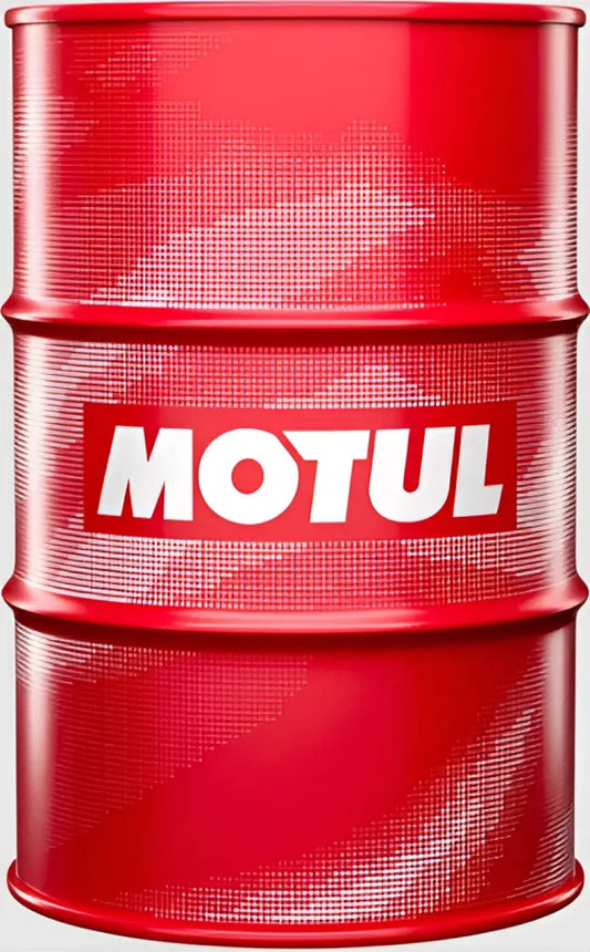 Punainen motul hydraulinen öljytynnyri rubric hm 32 208l kiiltävä pinta valkoisella tekstillä