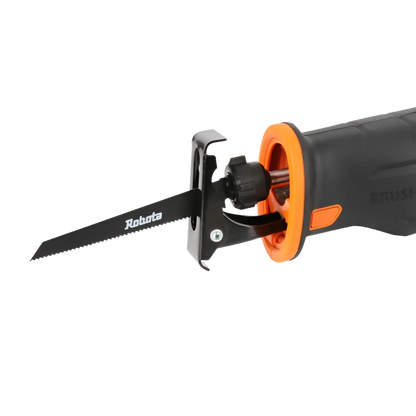 Robota dc-srs18v akkupuukkosaha musta-oranssilla rungolla ja sahaterällä tehokkaaseen leikkaamiseen