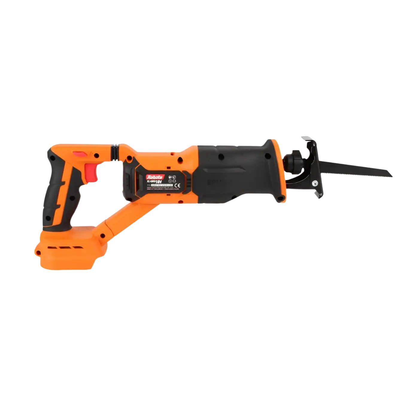Robota dc-srs18v akkupuukkosaha oranssi ja musta johdoton saha sahaterällä etupuolelta nähtynä