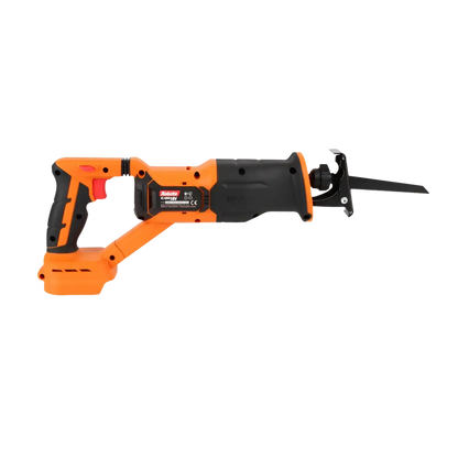 Robota dc-srs18v akkupuukkosaha oranssi ja musta johdoton saha sahaterällä etupuolelta nähtynä