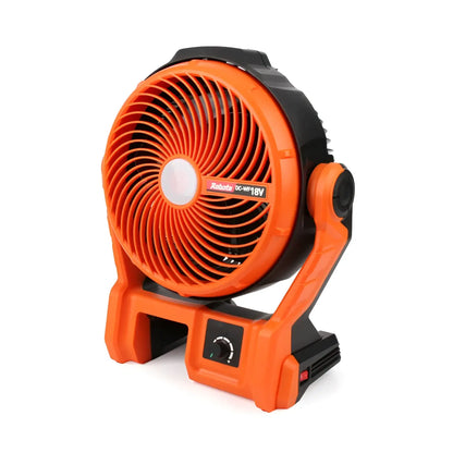 Robota dc-wf18v akkutuuletin oranssi ja musta kannettava tuuletin pyöreällä ritilämuotoilulla